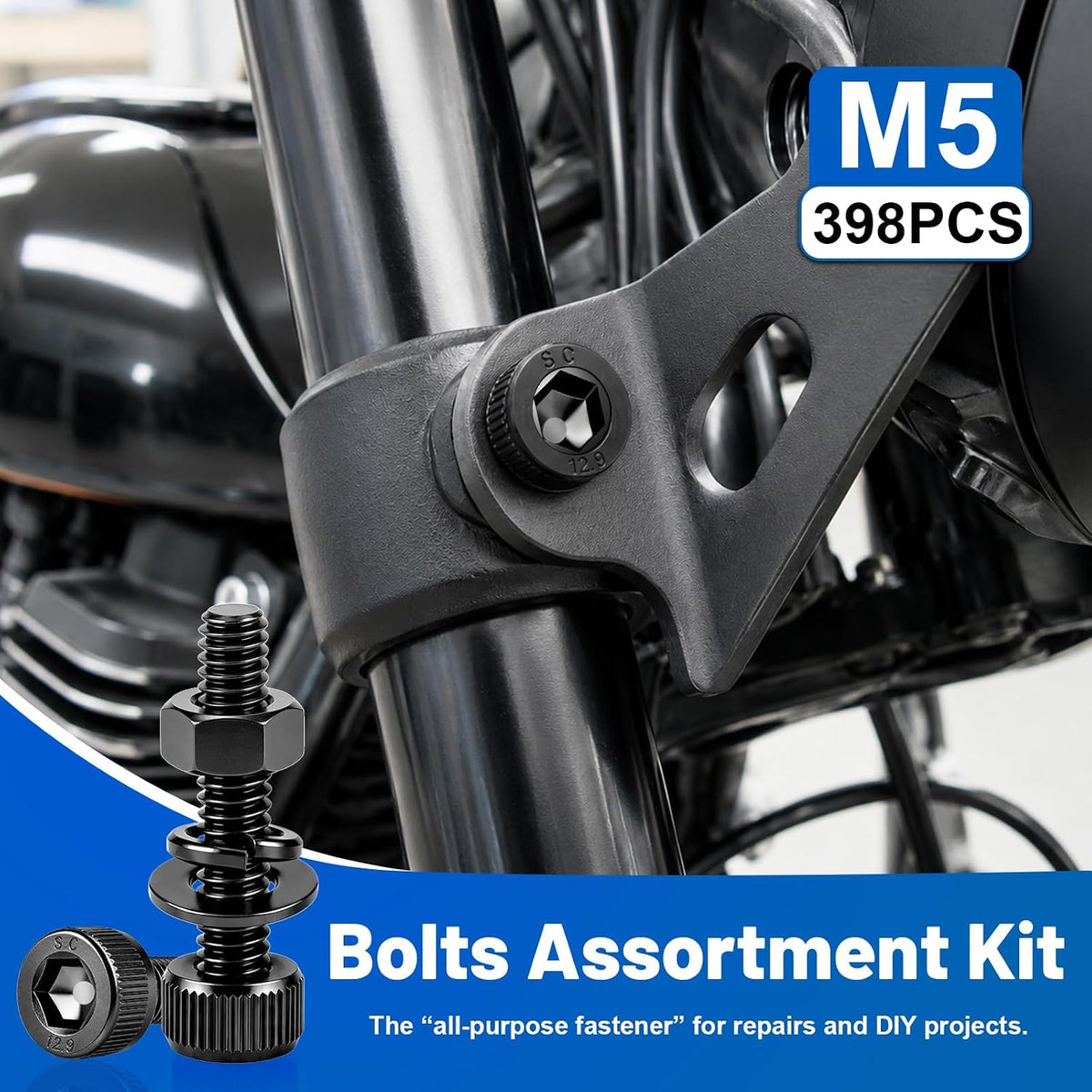 398PCS M5 Socket Head Cap Bolts Nuts Kit, M5x8/10/12/16/20/25/30/35 mm