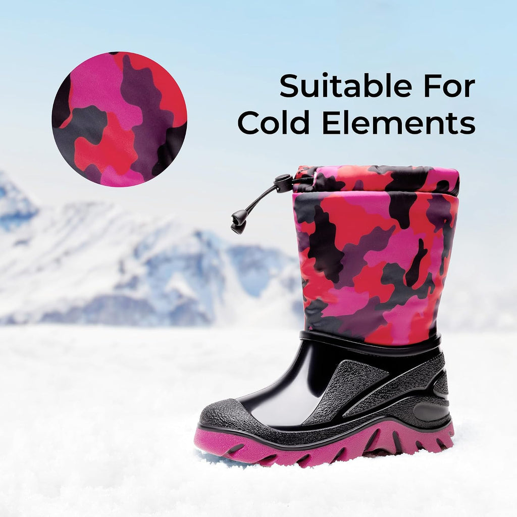 Boys Snow Waterproof Winter Boots | Warm Faux Fur Lined Outdoor Secure Grip Anti Slip Outsole Easy Wear Windproof Mid