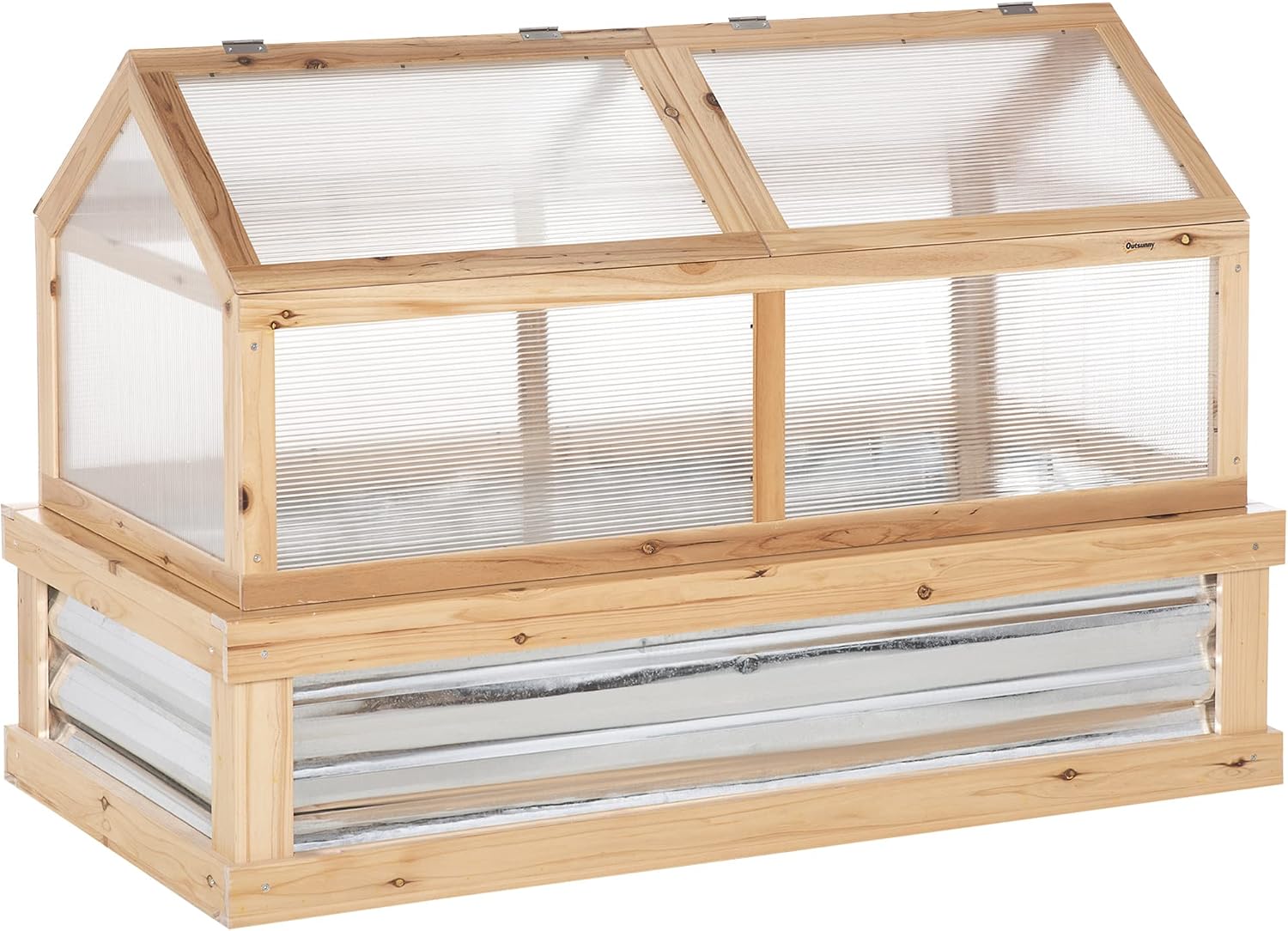 Raised Garden Bed, Polycarbonate Mini Greenhouse, Natural | 48" x 24" x 32", Wooden, Cold Frame Greenhouse, Flower
