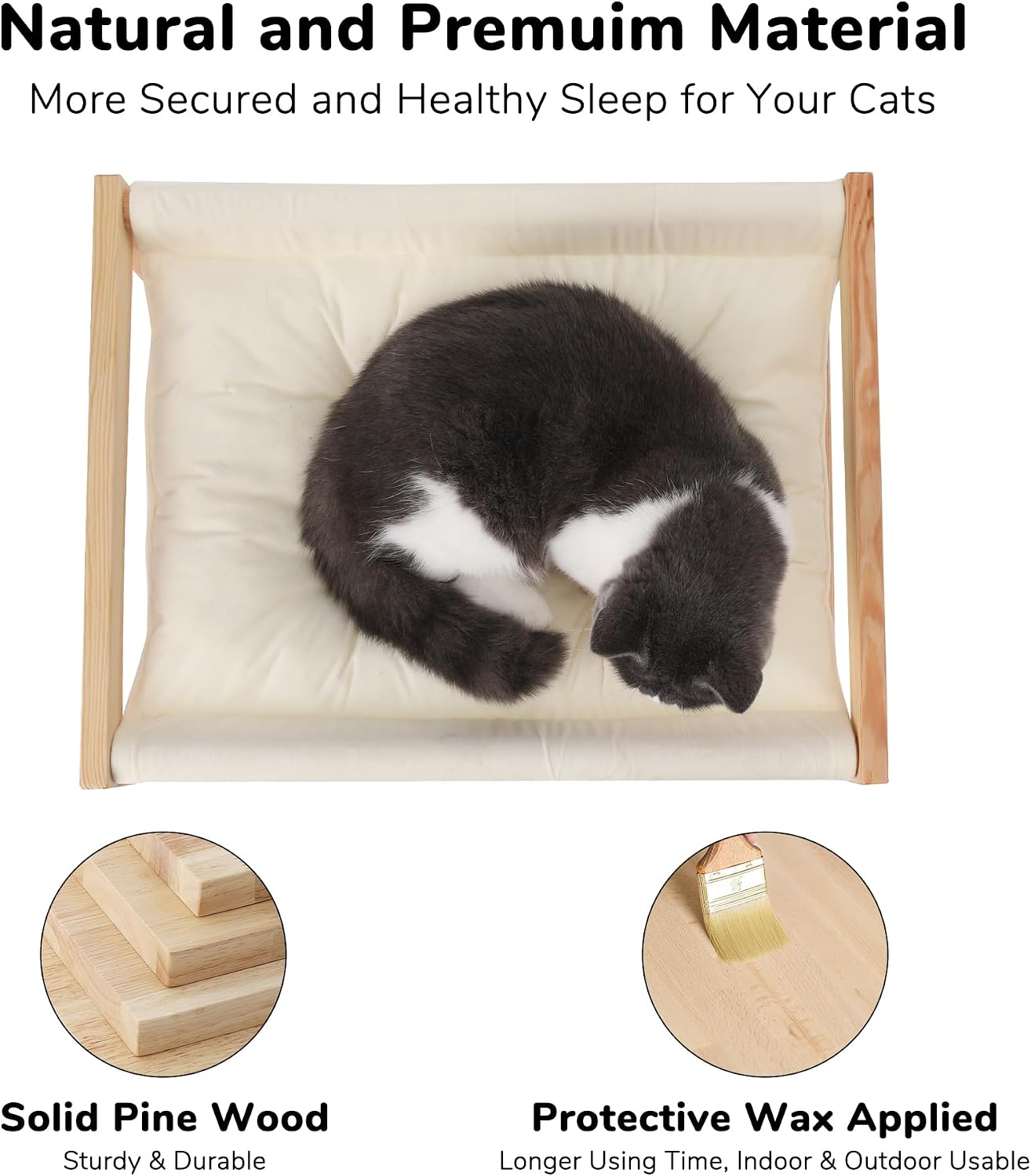 Cat Bed Hammock, Cozy Velvet Cat Couch for Indoor Cats, Raised Wooden Cats Perch, 21 Inch Pet Sofa, Outdoor Dog Beds