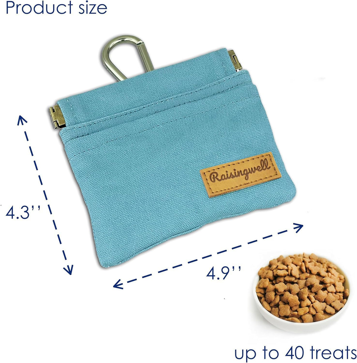 Dog Treat Pouch, Green Pocket Sized Pet Training Pouch, Cotton Fabric, Hand Free Dog Walking Bag with Carabiner