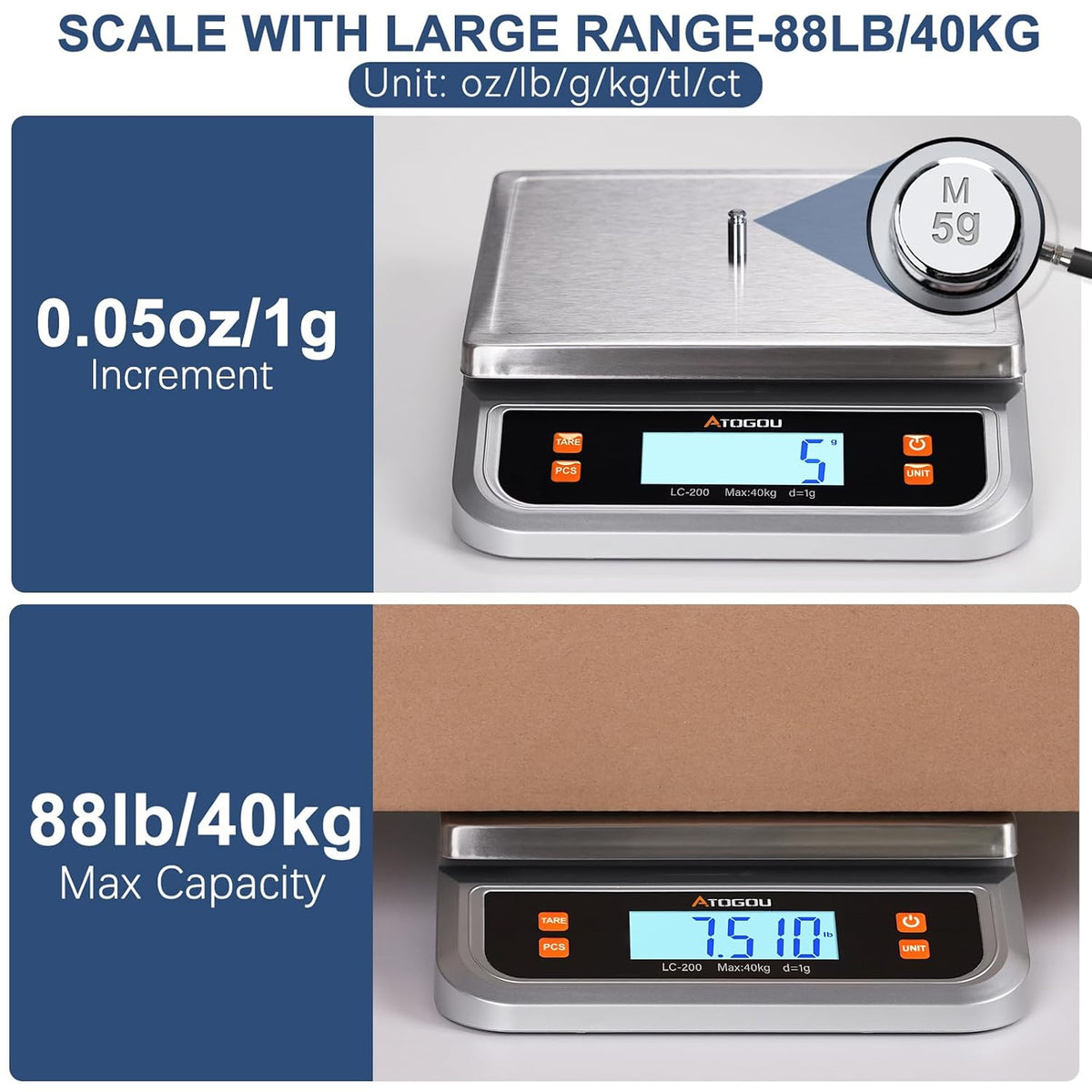 88lb Food Scale, Commercial Kitchen Scale Plug-in Usable