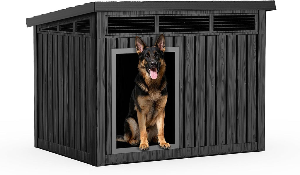 Durable Waterproof Resin Dog House,Indoor Outdoor Doghouse for Small to Large Dogs,Dog Kennel with Air Vents and