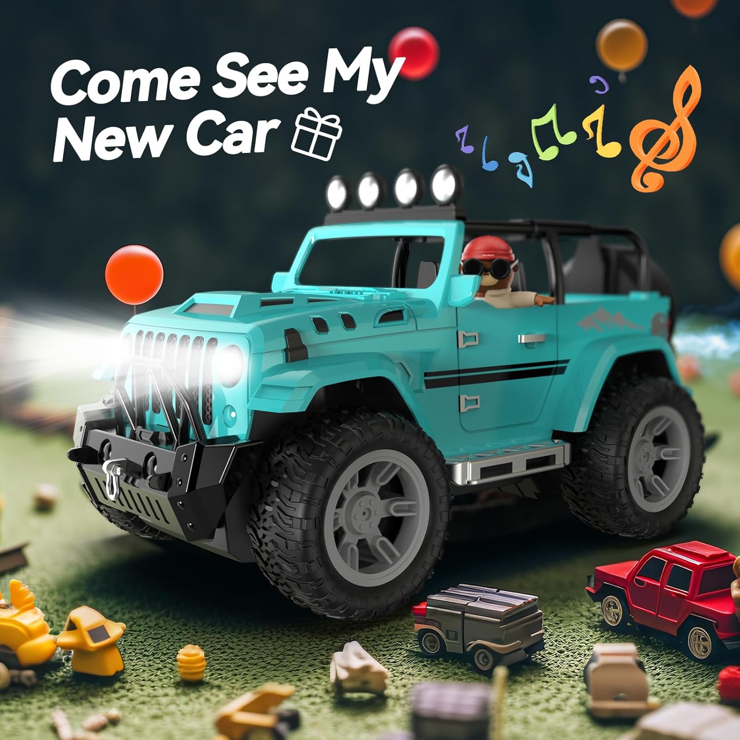 Remote Control Car with Fog Mist & Music, 1:16 Remote Control Truck for Boys, 2.4Ghz RC Car Toy with 2 Batteries, All