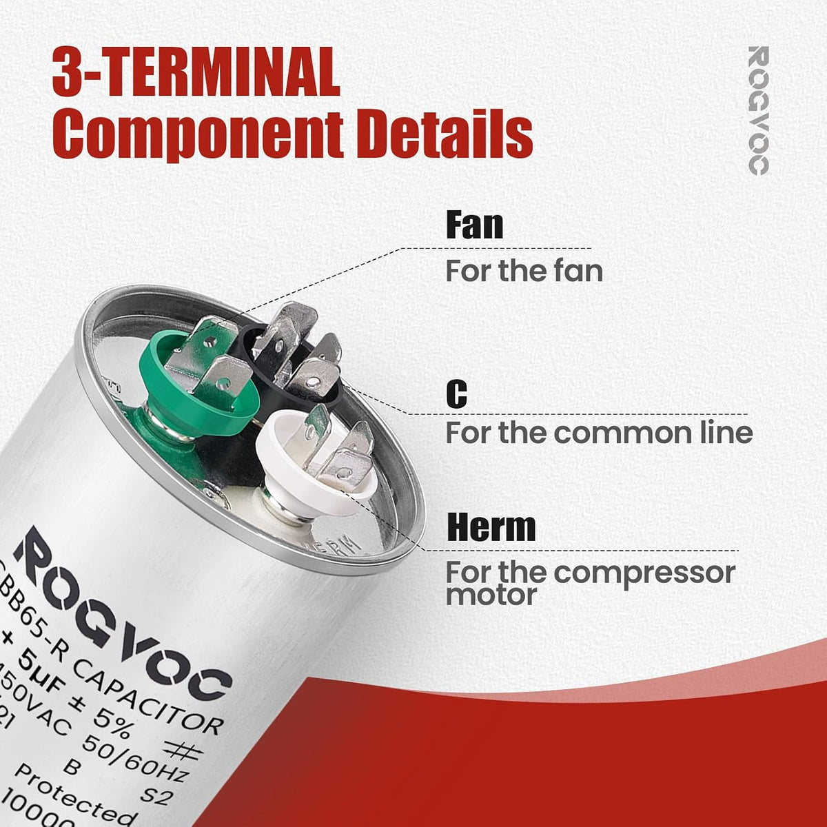 50+5 uF 50/5 MFD ±5% 370/440V CBB65 UL Certified Round Start Capacitor, Dual Run Capacitor for AC Compressor and Fan Motor, Replacement for Air Conditioner Condenser or Heat Pump Systems