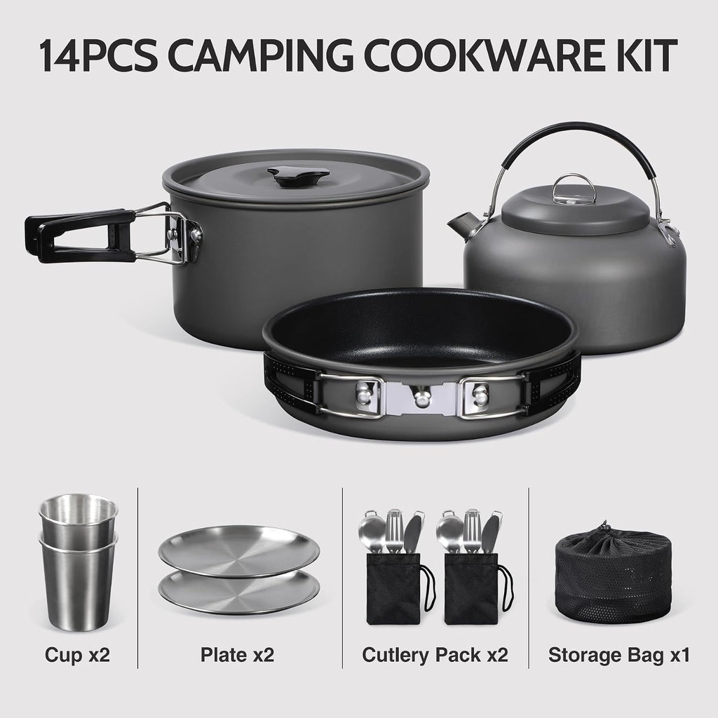 6/10/11/12/14/15/19 PCS Camping Cookware Mess Kit Camping Gear Campfire Utensils Lightweight Stackable Pot Pan Bowls