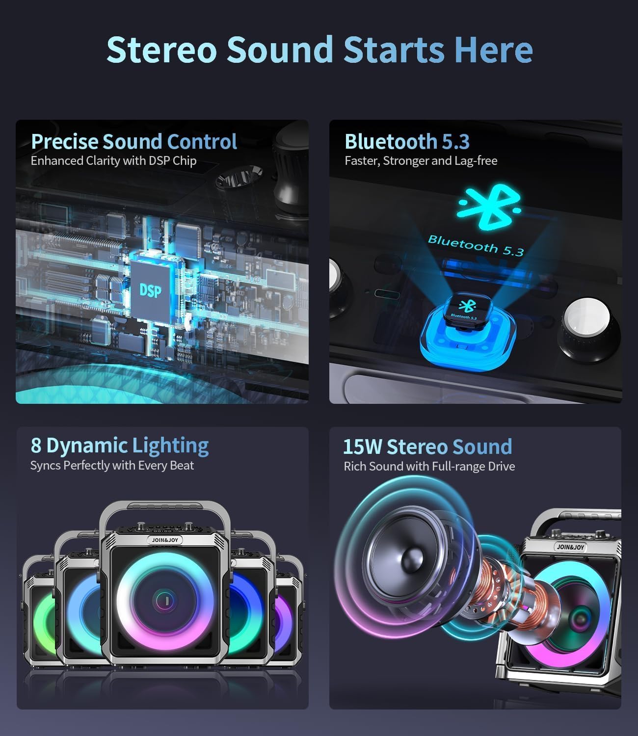 Portable Karaoke Machine, with 2 Wireless Microphones & LED Lights | Bluetooth Party Speaker with Loud Subwoofer