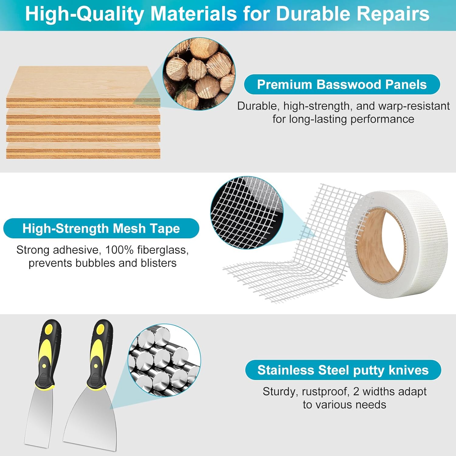 Drywall Repair Kit with 12"x12" Dry Wall Repair Panel, 33-in-One Drywall Patch Kit Wall Patch Repair Kit with