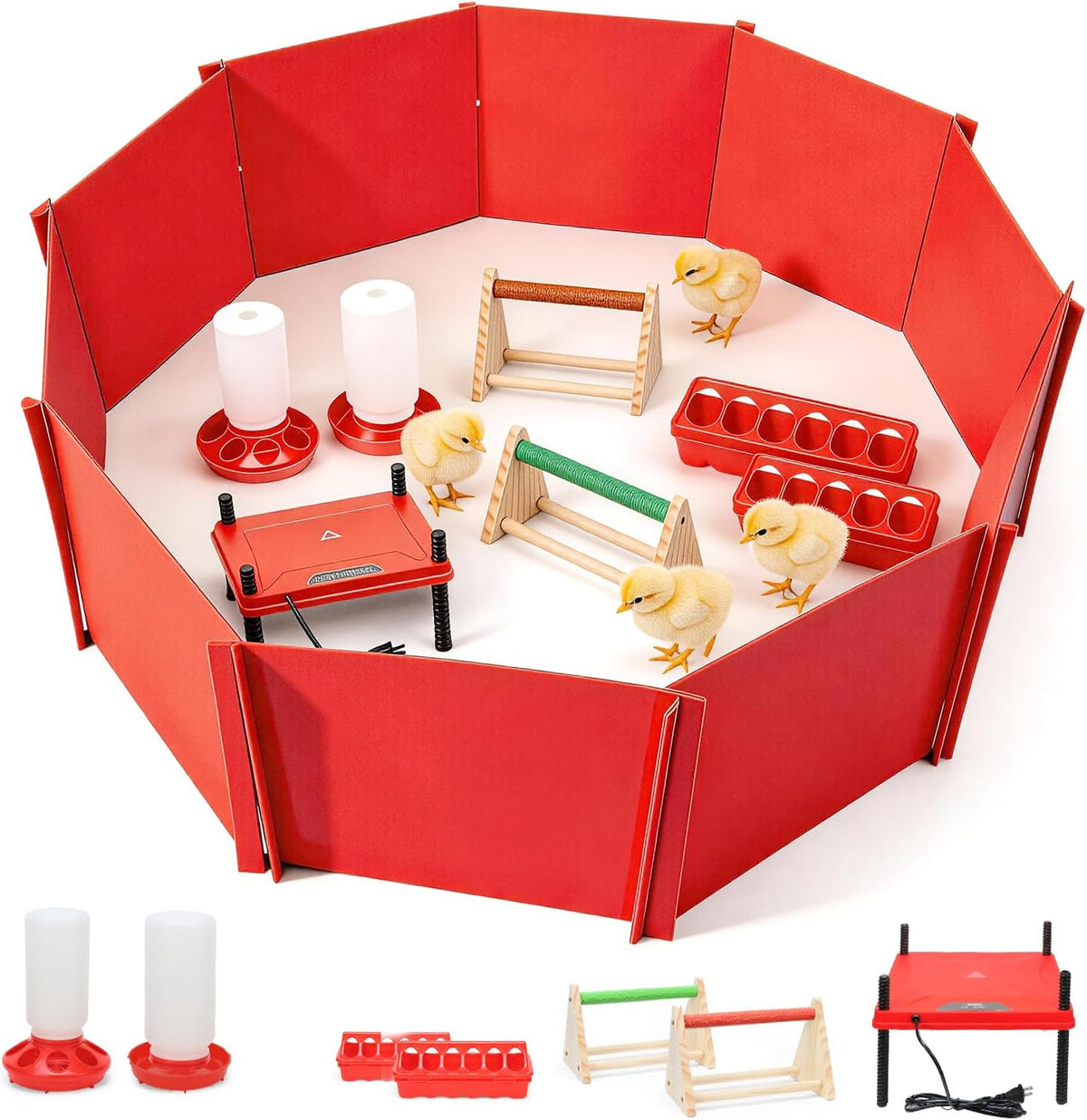Chick Brooder Box Small Animal Playpen Chick Starter Kit Brooding Playpen with Chicks Heating Plate Perch Feeder