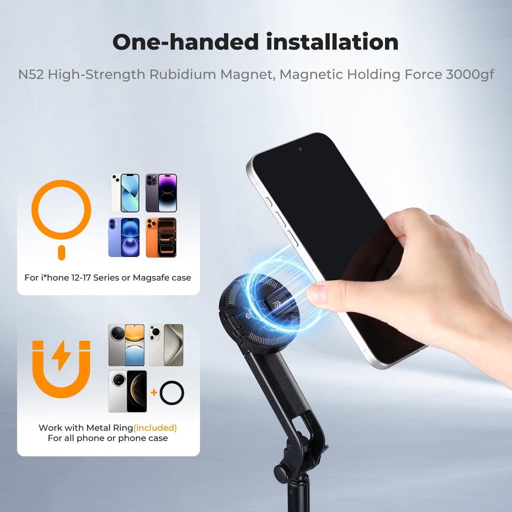 72" Selfie Stick for iPhone, Phone Tripod | Clip & Magnetic, Remote, 1s Open & Close, Compatible with iPhone 17-12