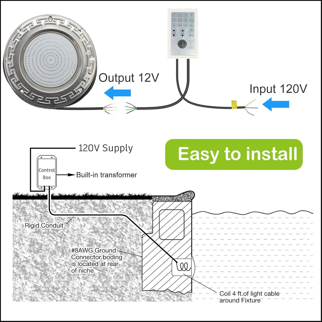 Pool Lights for Inground Pool, 60W 10 Inch Color Changing LED Inground Pool Light with Controller, Remote and APP