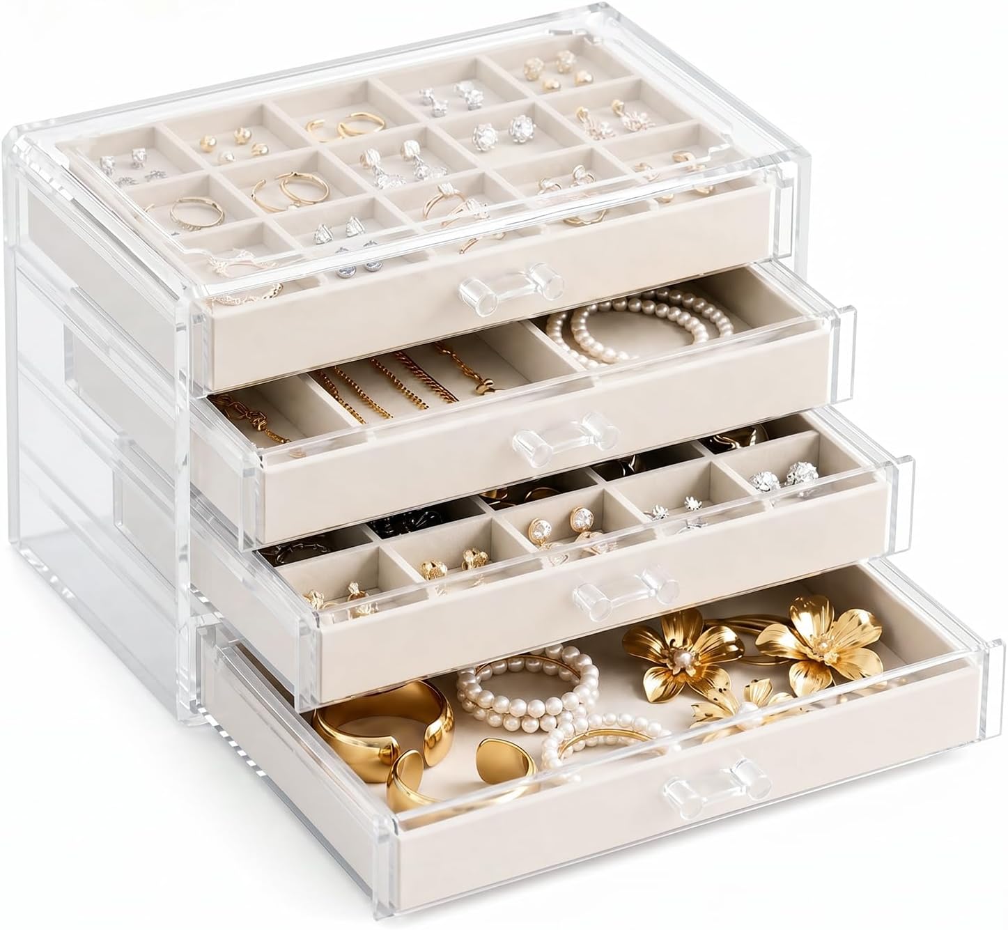 Clear Jewelry Box with 4 Drawers,Acrylic Jewelry Organizers and Storage with Velvet Trays,Earring Holder Organizer