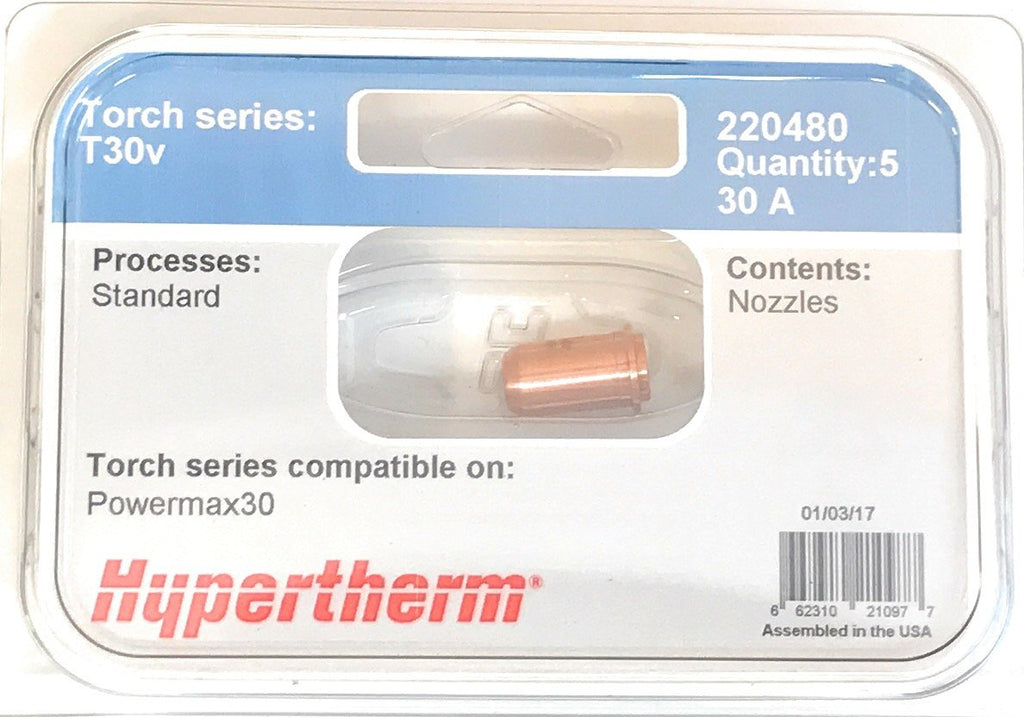 Hypertherm 220480 Nozzle for T30V, 5 pack