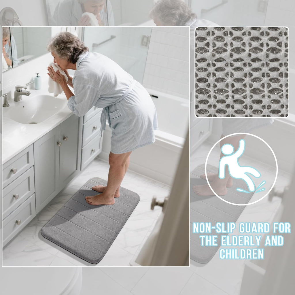 Memory Foam Bathroom Rugs Sets 2 Piece - Super Soft Absorbent Quick Dry Bath Mat Set, Machine Washable Non Slip Floor