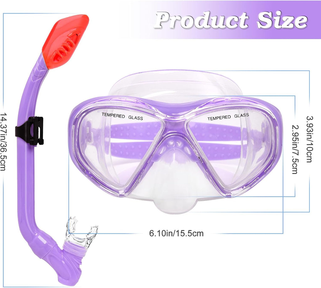 2 Sets Snorkeling Gear for Kids, Kids Snorkel Set for Ages 6-14, Dry Top Snorkel Mask Set for Youth Boys Girls