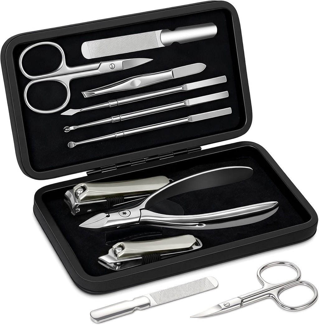 9 in 1 Professional Manicure Kit with Magnetic Leather Case,Black