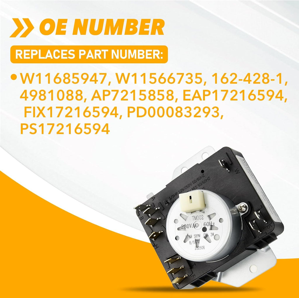 W11566735 W11685947 Dryer Timer with W11708423 W11677925 Control Knob Kit Fit for Whirlpool Maytag MED4500MW MED4500MW0 YMED4500MW0 Replace 4981088 AP7215858 PS17216594 EAP17216594 FIX17216594
