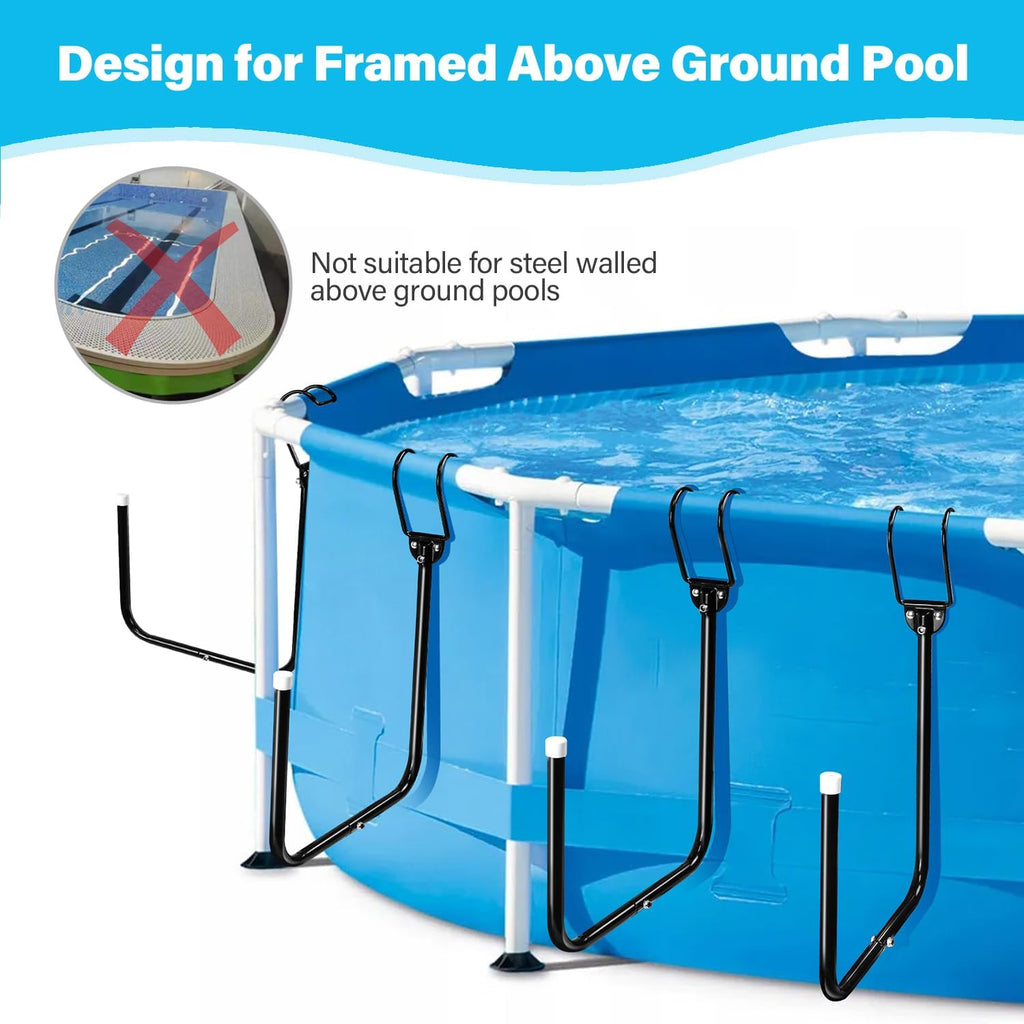 Pool Cover Holder, 4Pcs Solar Pool Cover Holder, Adjustable U-Shaped Hooks Keep for Framed Above-Ground Swimming