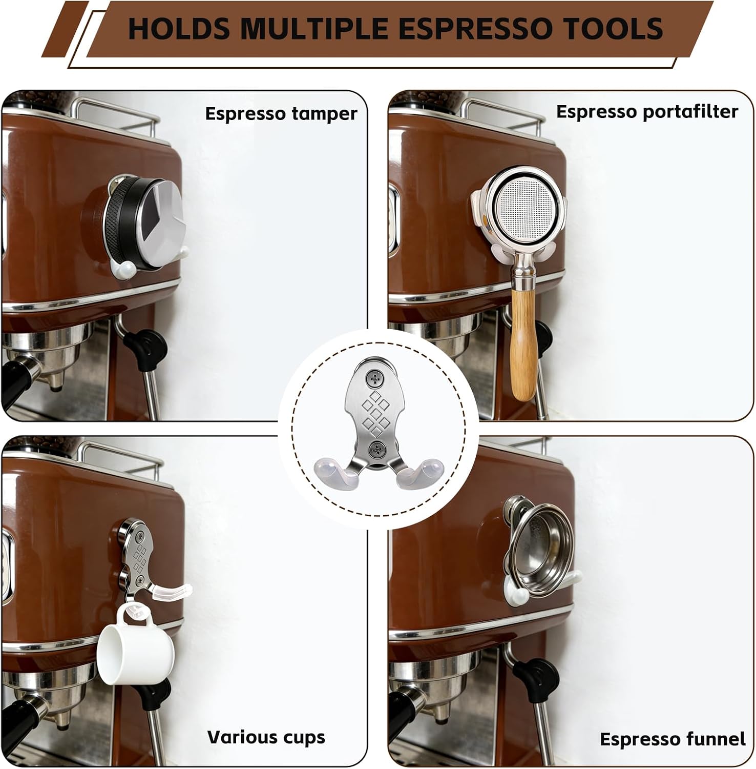 Stainless Steel Magnetic Portafilter & Tamper Holder | Espresso Organizer with Basket Removal Tool | No Adhesive