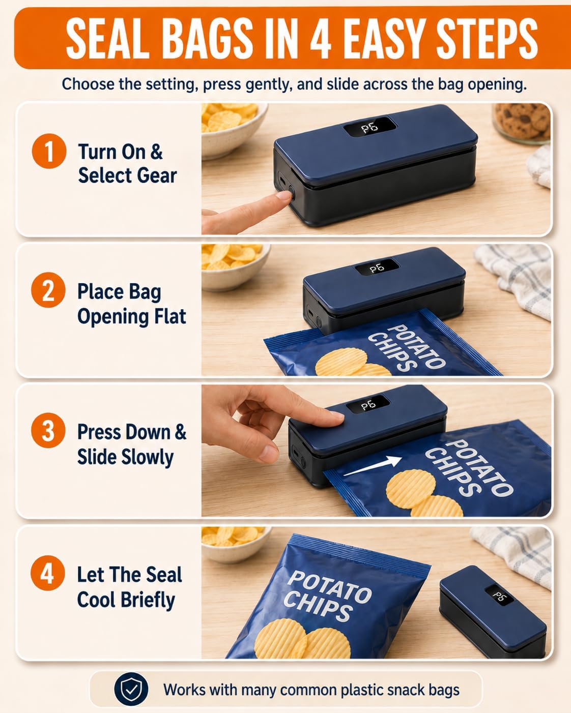 Bag Sealer Mini Chip Heat Press and Seal Magnetic Fridge Resealer Snap Machine for Rechargeable Handheld Refri