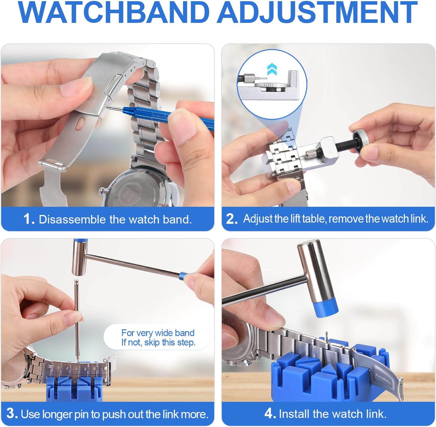 Watch Link Removal Tool Kit, Watch Band Tool for Watch Repair, Bracelet Adjustment, Replacement and Resizing, Watch