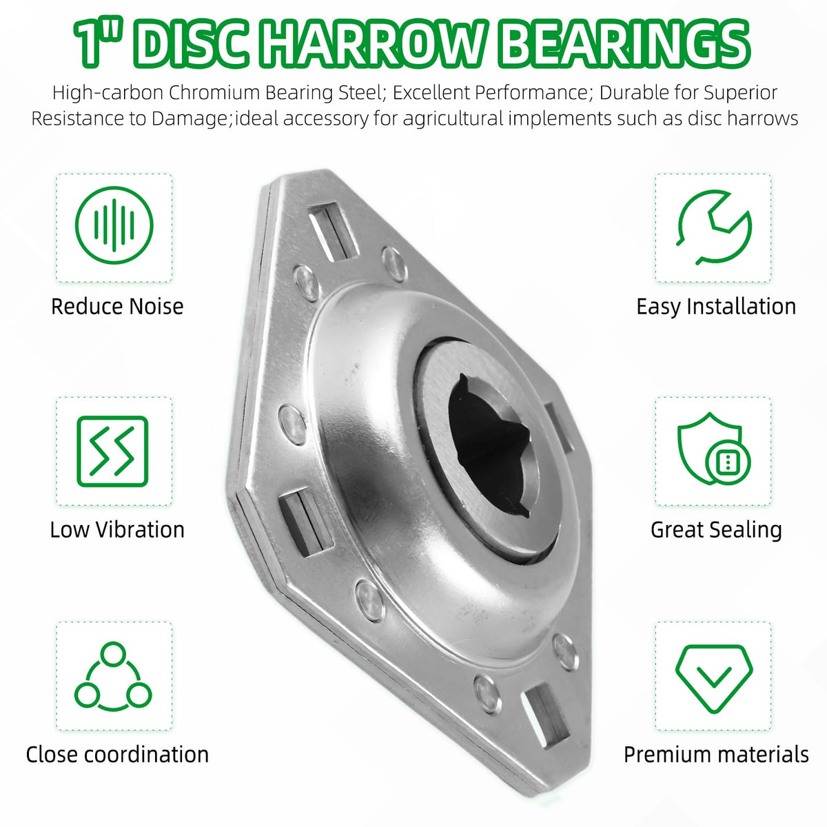 FD208R1 Disc Harrow Flange Bearing 1" Square Bore, 4-Bolt