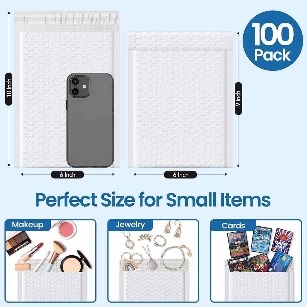 White Bubble Mailers 6x10 Inch 100 Pack Self-Seal Padded Envelopes