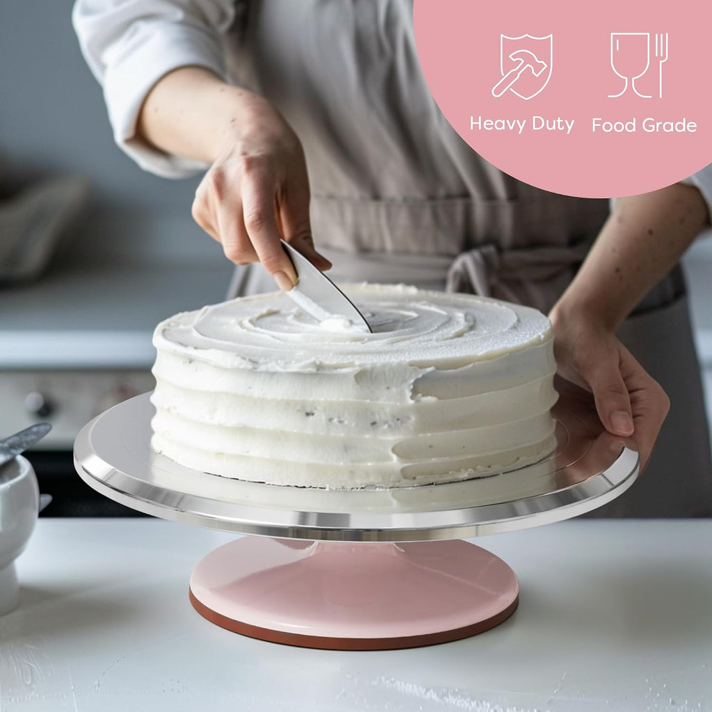 12" Pink Aluminum Alloy Cake Turntable, Cake Stand for Decorating
