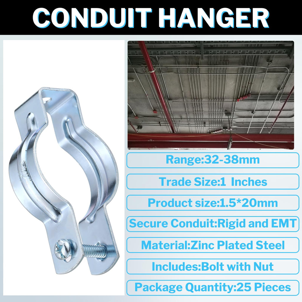 Yaocom EMT Conduit Hanger with Bolt, 25 Pcs, 1 Inch