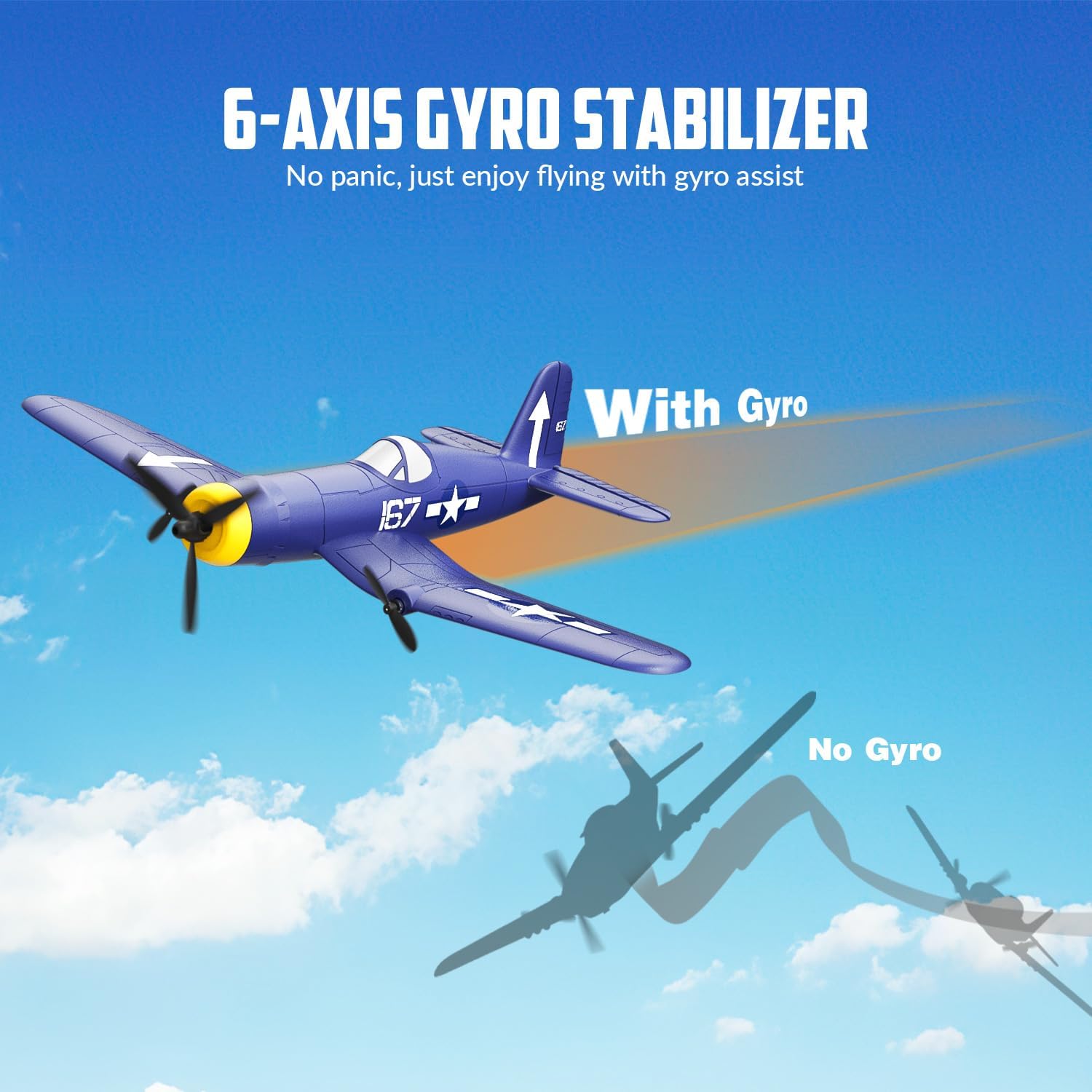 RC Plane, 3 Channel Remote Control Plane for Beginners & Adults | F4U Corsair Fighter RTF, 2.4GHz, 6-Axis Gyro