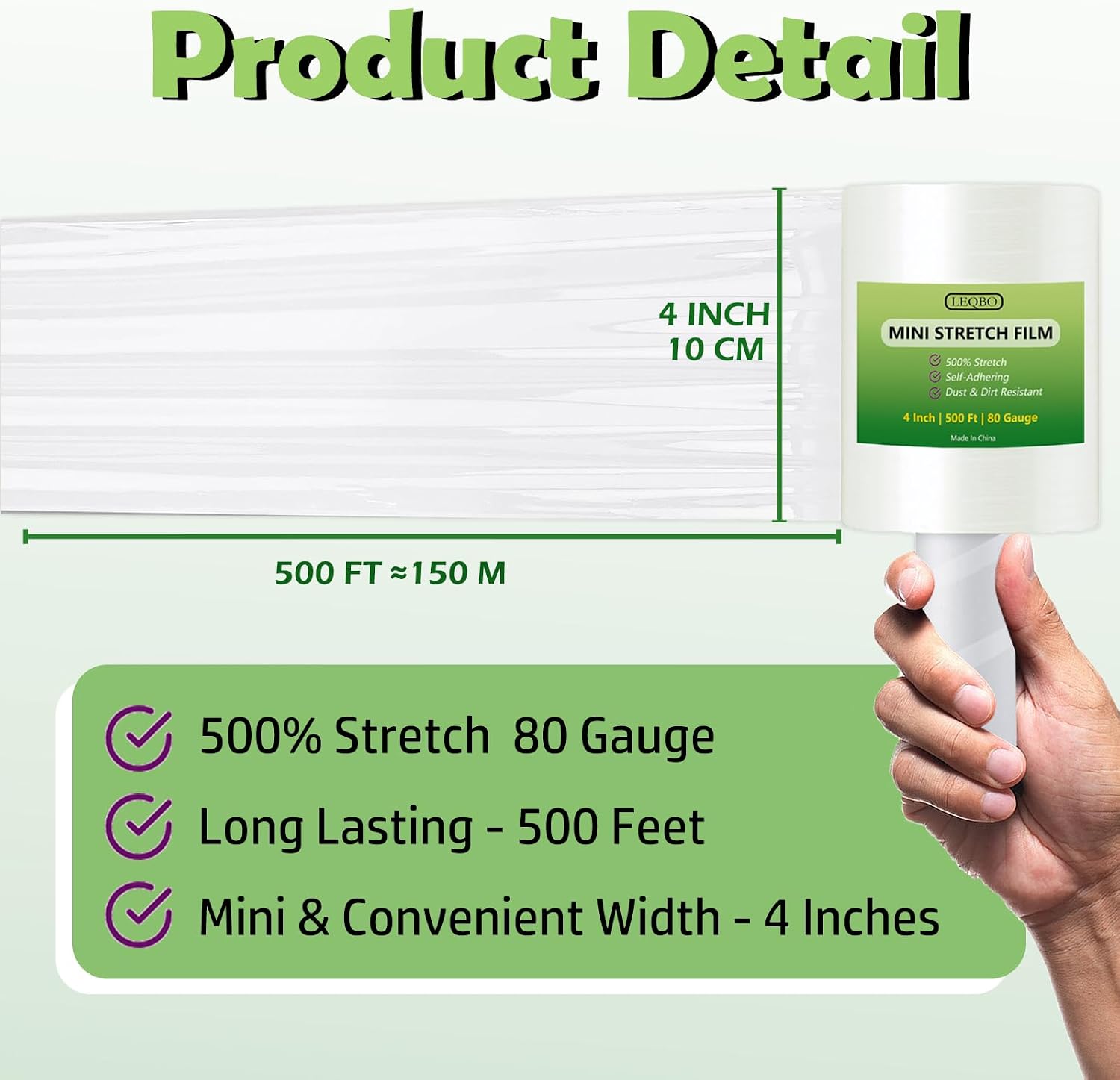 Clear Stretch Wrap Film,4" x1000Ft Pallet Wrap Roll with Handle for Moving Supplies,80 Gauge Industrial Strength
