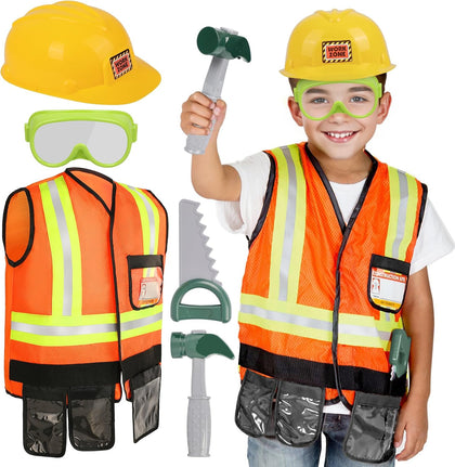 Kids Tool Set Pretend Toy for 3 4 5 Years Old with Costume | Breathable Fabric, Durable Helmet, Smooth Edges