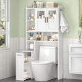 Over The Toilet Storage Cabinet with Glass Doors & Pulley, White | Pull-Out Cabinet, Toilet Paper Holder, Side Hooks