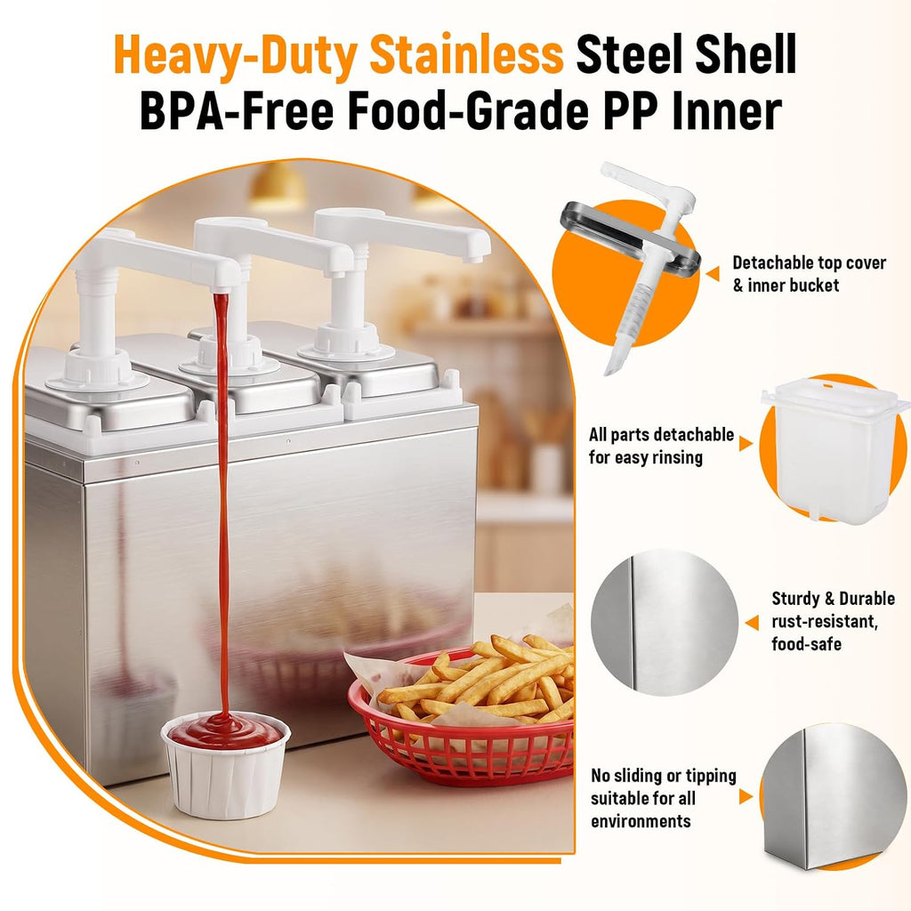 3L Sauce Dispenser Pump, Leak-Proof Condiment Pump Station