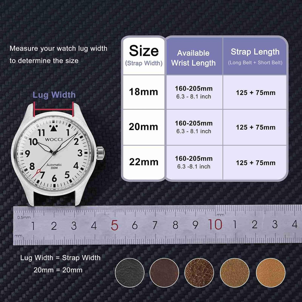 Watch Band, Genuine Leather, Dark Lining Leather, Quick Release, Strap Width 18mm 20mm 22mm