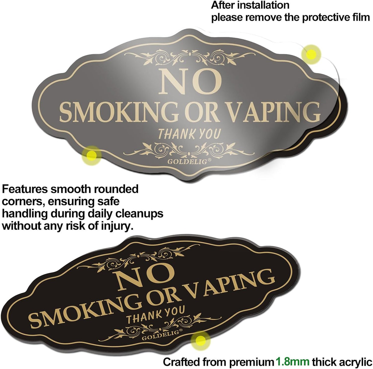 No Smoking Sign, 2 Pack, 7.9in×4in Acrylic