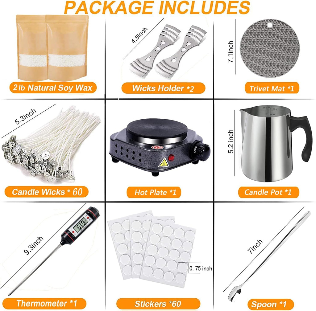 Candle Making Kit with Hot Plate for Melting Wax with 2lb Soy Wax | Candle Making Kit for Home Decor＆Gift,Wax Melter