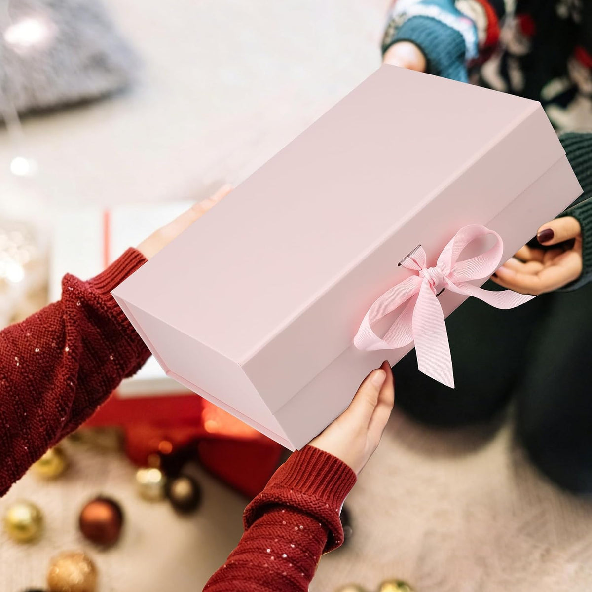 13"x9"x4" Large Pink Magnetic Gift Box with Lid Ribbon