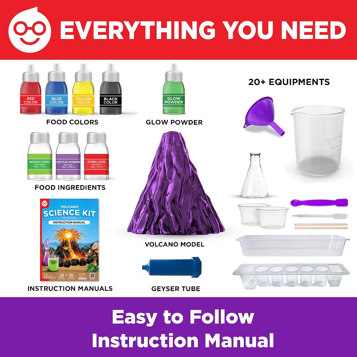 Erupting Volcano Science Kit for Kids Ages 8+, STEM Toy | Erupting Volcano Science Kit, 50+ Experiments, Birthday