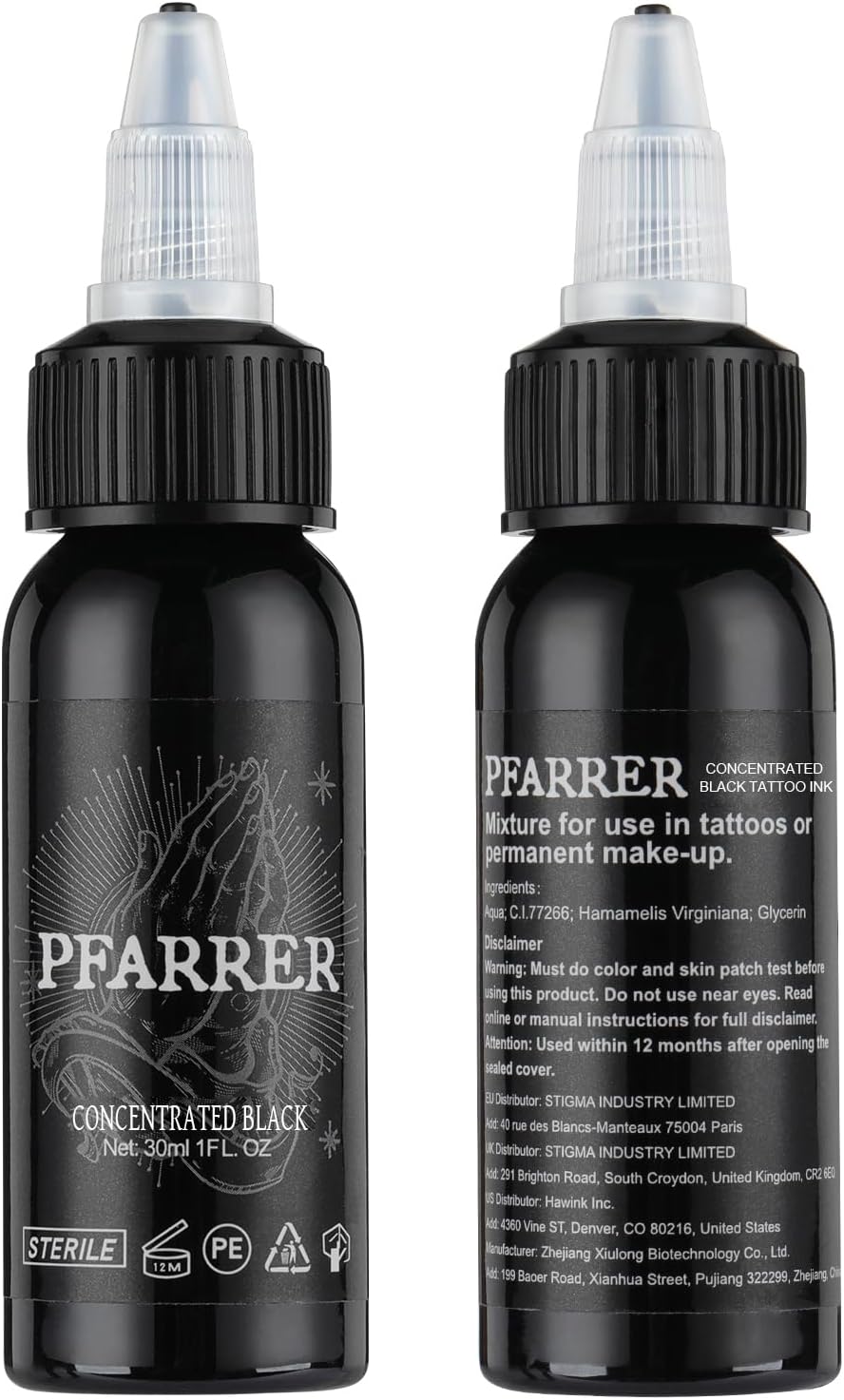 Tattoo Ink Black 1oz(30ml) Vegan-Friendly USA Standard Pigment Supplies Concentrated Black TI7003-30-002