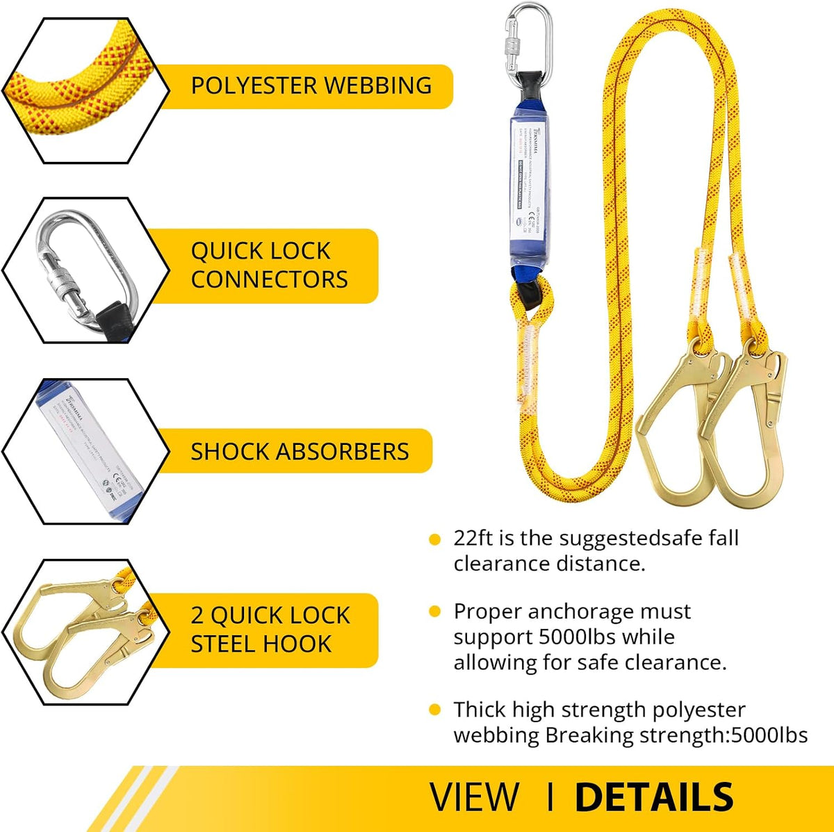 TRSMIMA Safety Harness Fall Protection - Harness Kit for Men Construction | Fall Arrest Roofing Harness Kit Men Full