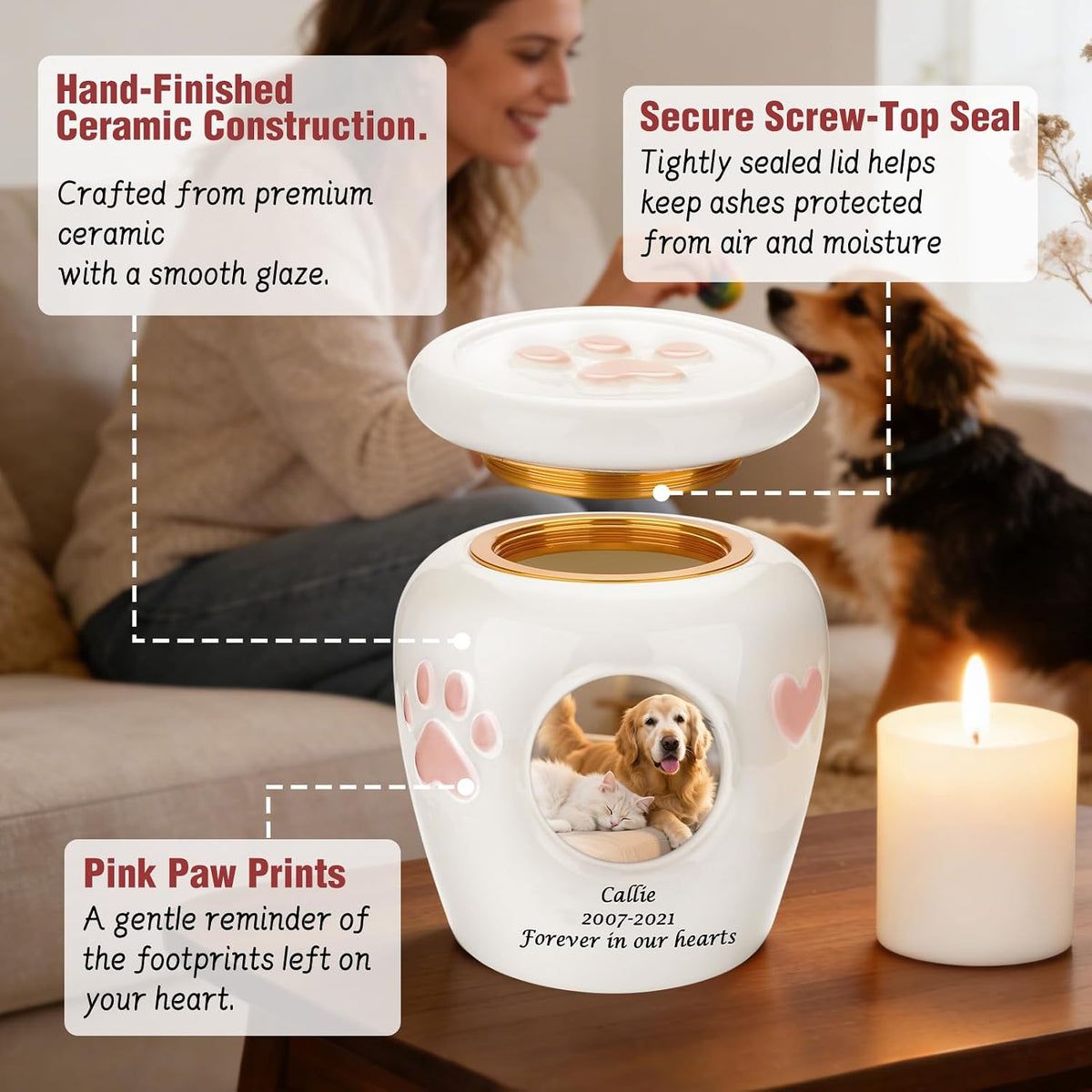 Customized Pet Urn for Dogs Cats Personalized 5.12 Inch Small Urn for Pet Ashes Cremation Keepsake Urns Ceramic
