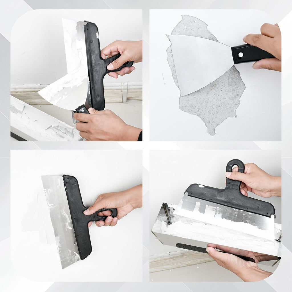 Drywall Tools Set, 7 PCS Stainless Steel Drywall knives with 12” Mud Pan | Complete Putty Knife Set - 2” 3” 4” 6“ 10”