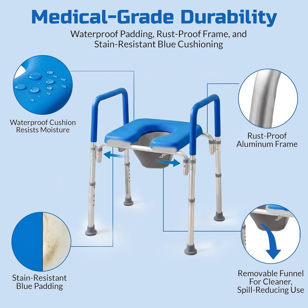 Ultimate Raised Toilet Seat with Handles - Adjustable Raised Toilet Seat for Seniors, Bedside Commode - Padded