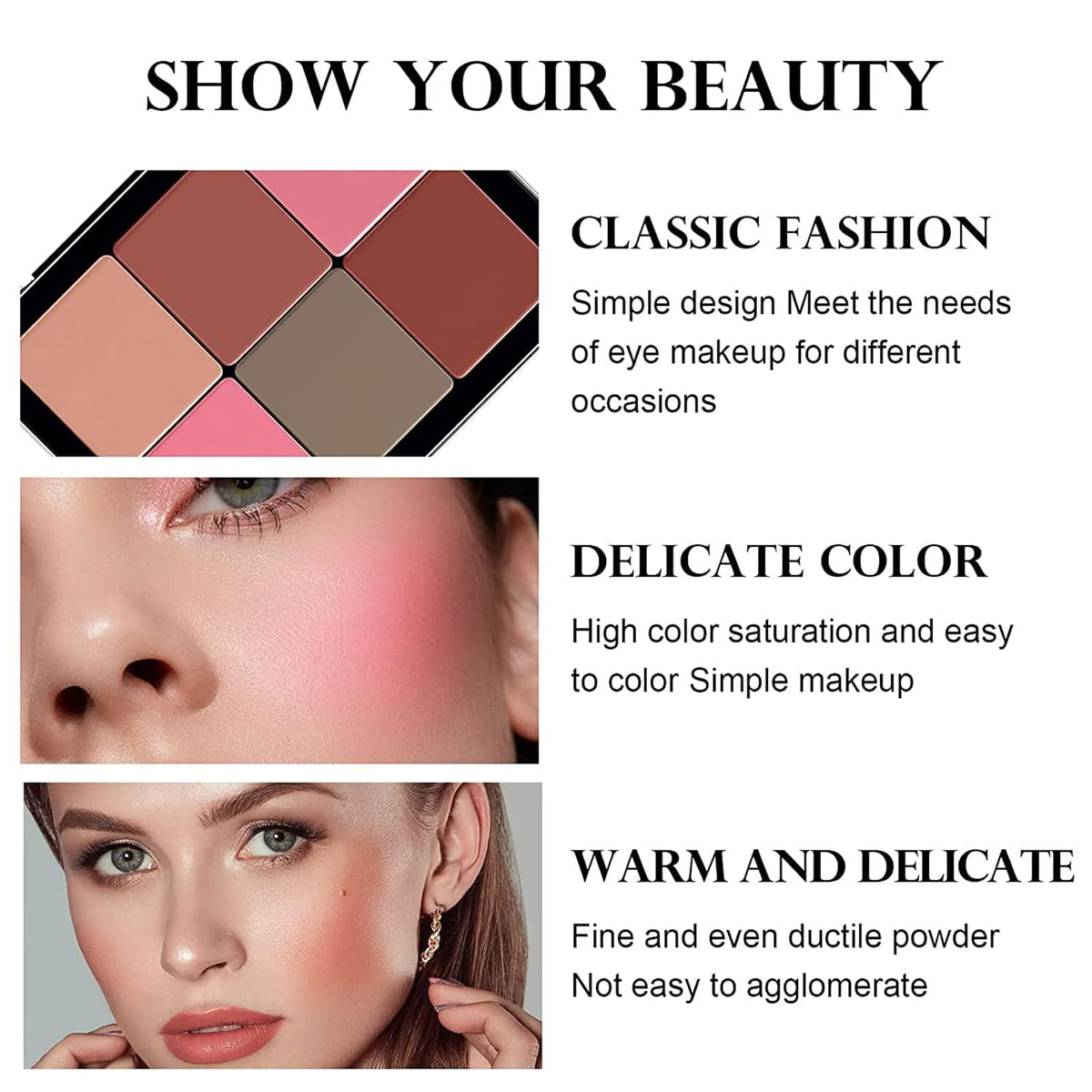 12 Colors Blush Palette,Highlighter Blush Powder Makeup,Long-Wearing,Smudge Proof,Natural-Looking,Blendable