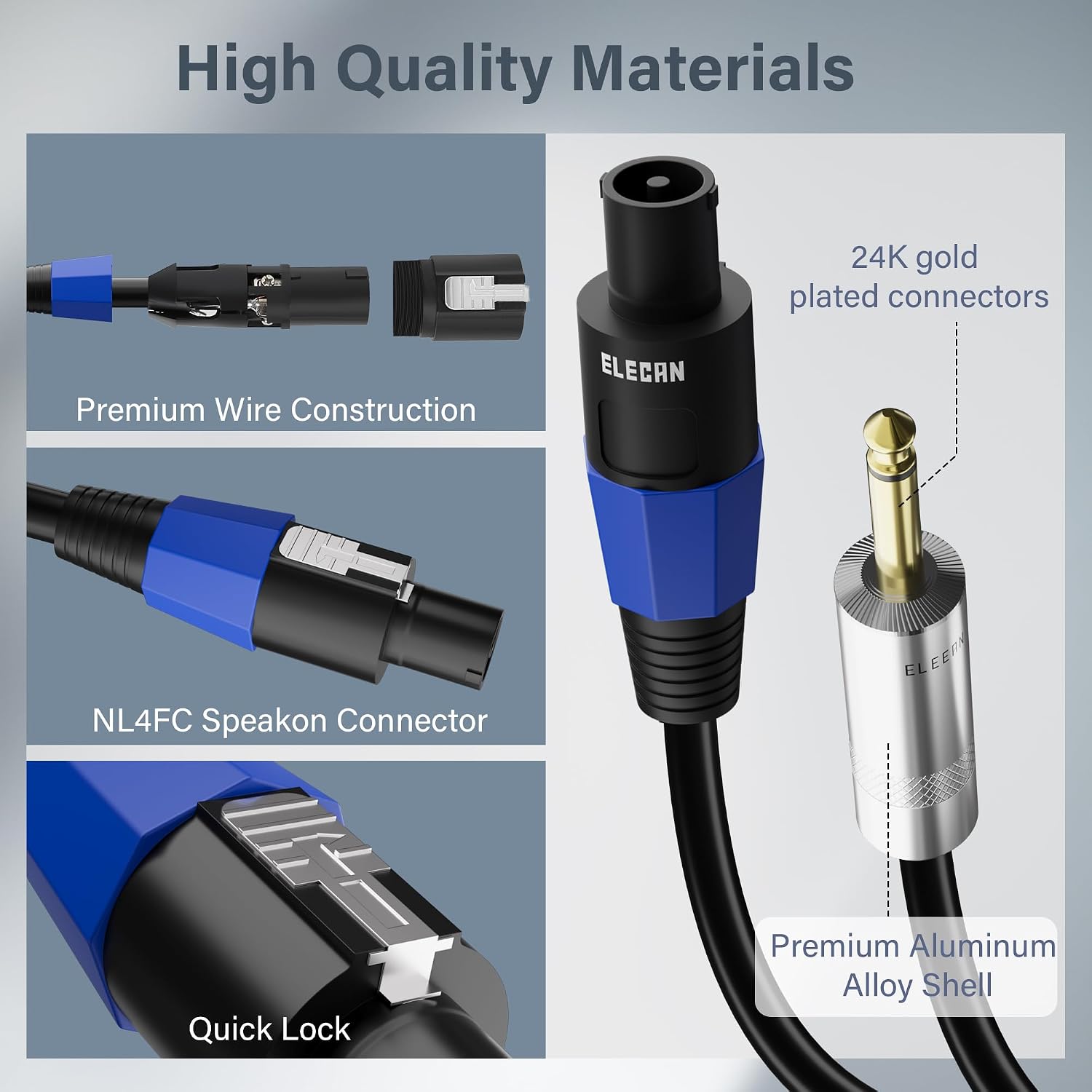 Premium Speakon to 6.35MM 1/4 Inch TS Male Speaker Cable 25 Ft/2 Pack, 12AWG Heavy-Duty High Power Amp Audio