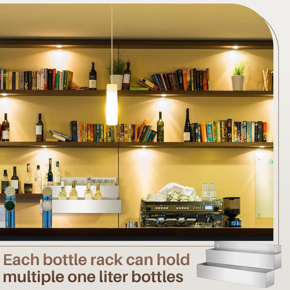 22 Inch Double Tier Single Speed Rail Stainless Steel Liquor Bottle Holder Speed Holder for Syrup Bottles Wall Mount