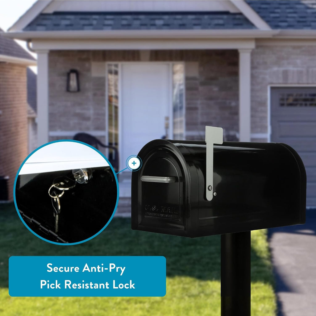 Reliant Locking Post Mount Mailbox, Black, Large | Galvanized steel build with concealed secure lock and key and a