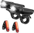 Ultra Bright USB Rechargeable Bike Light Set, Powerful Bicycle Front Headlight and Back Taillight, 4 Light Modes
