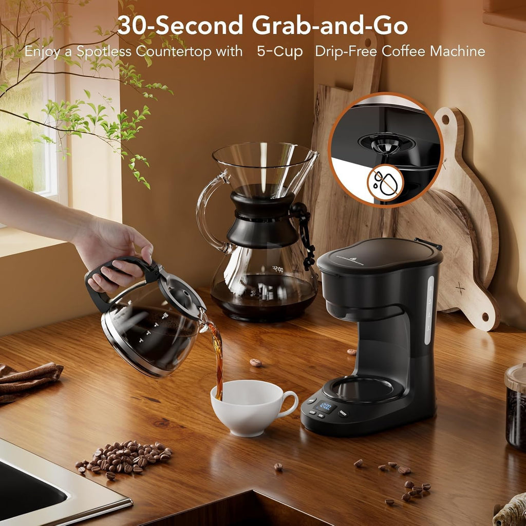5 Cup Programmable Drip Coffee Maker, 24H Delay Brew, 2H Keep Warm & Auto Shut Off, Pause & Serve, Reusable Filter